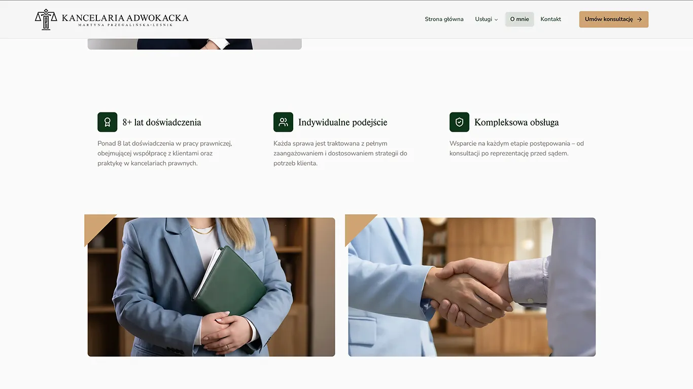 Widok podstrony o mnie kancelarii