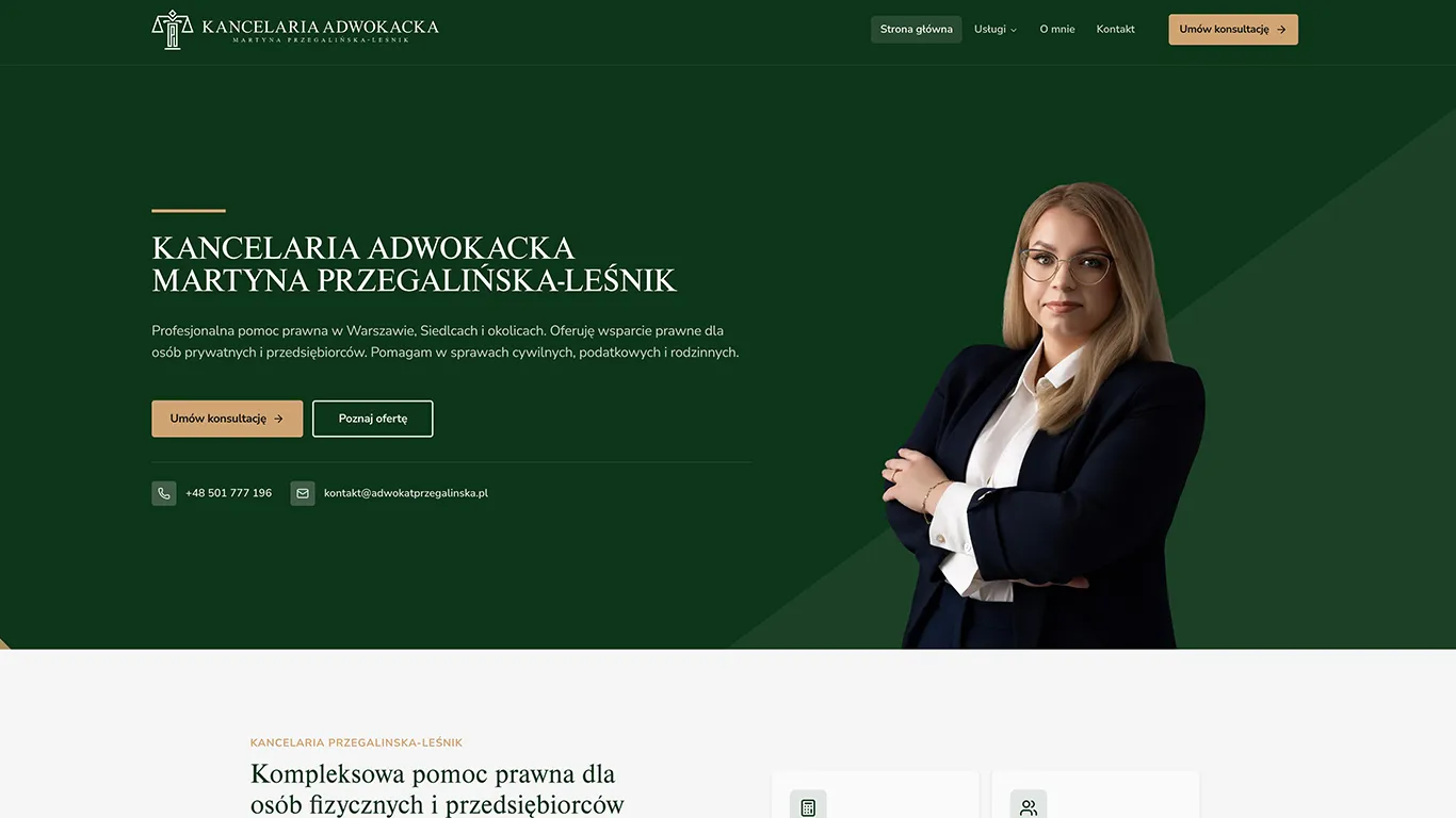 Strona internetowa oraz wsparcie marketingowe dla kancelarii adwokackiej — podgląd realizacji