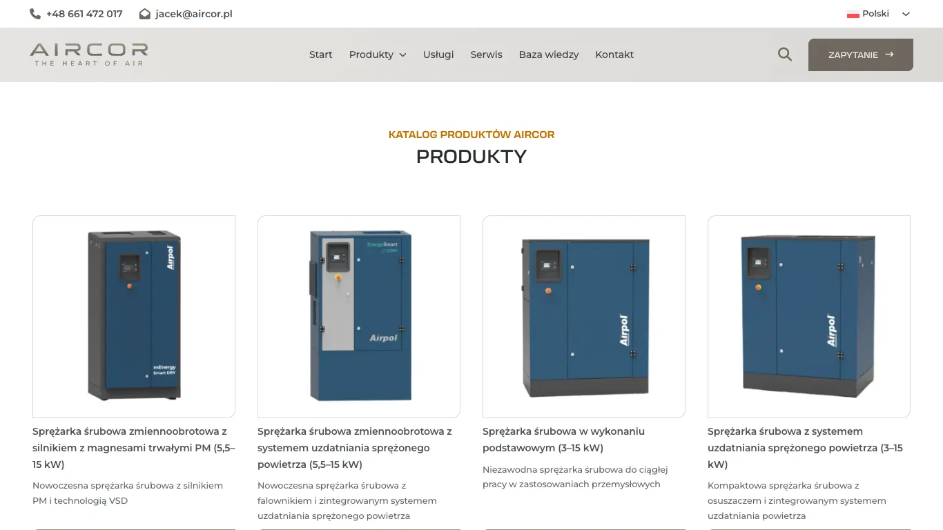 Katalog sprężarek na stronie aircor.pl