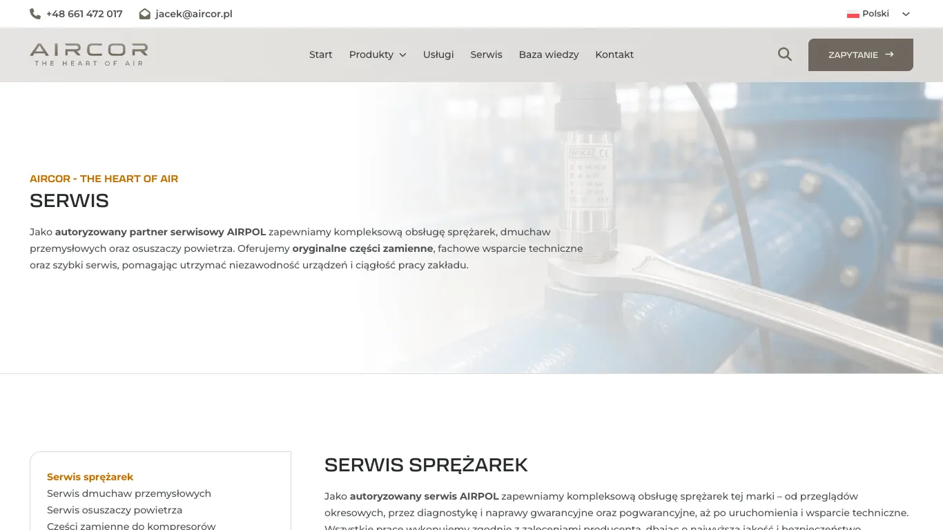 Podstrona serwisu sprężarek na aircor.pl