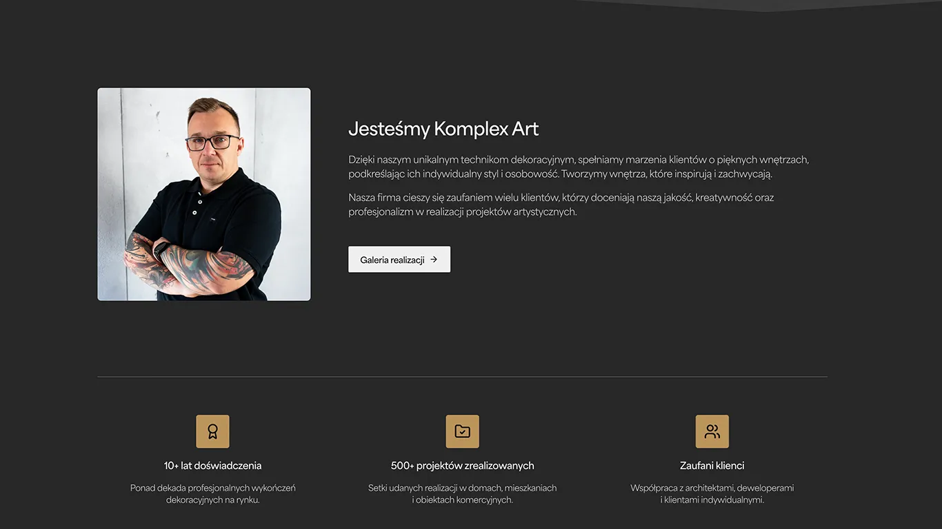 Sekcja o mnie na stronie www komplex art