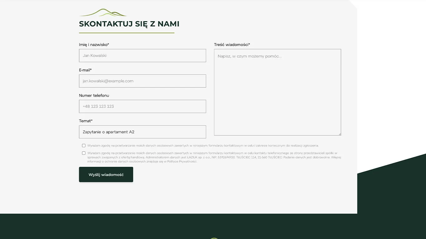 Widok na strone kontaktowa inwestycji konopnicka