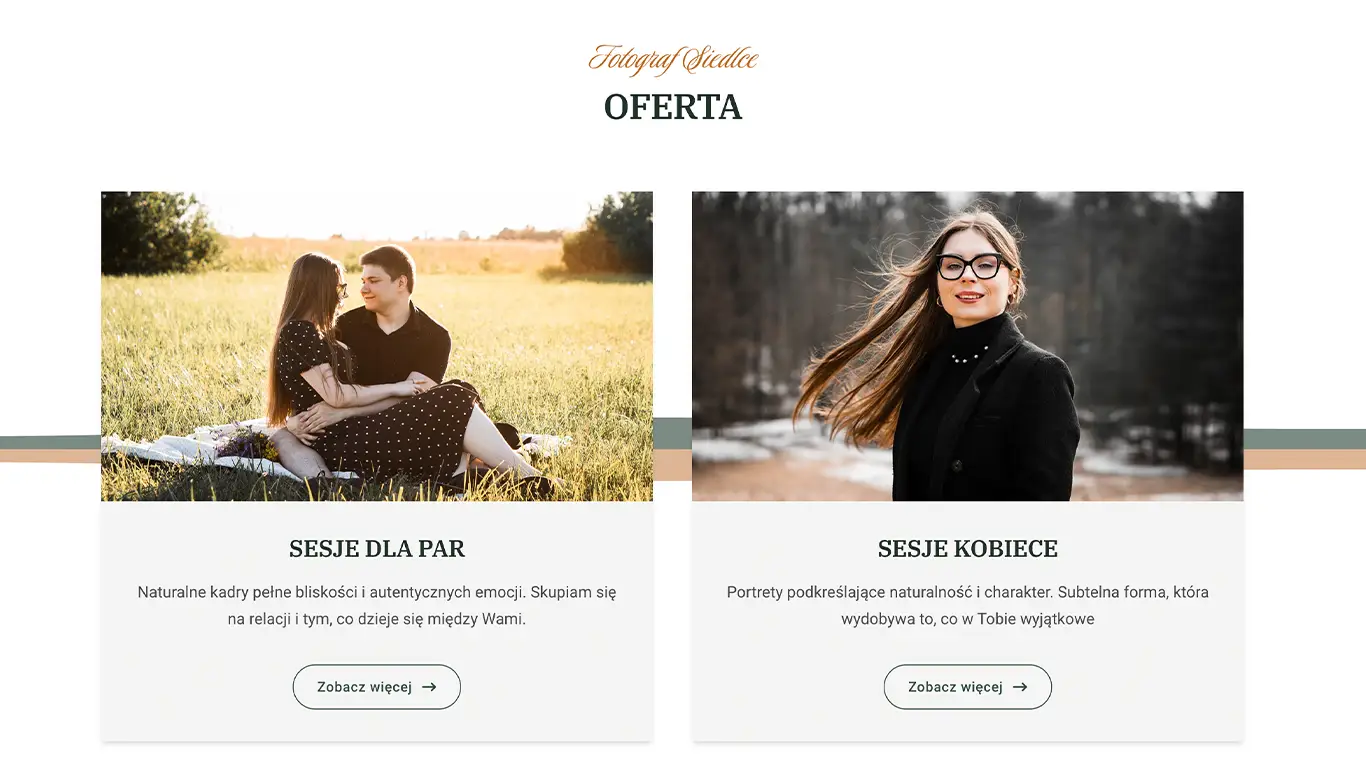 Widok na sekcje oferty na stronie www Asi