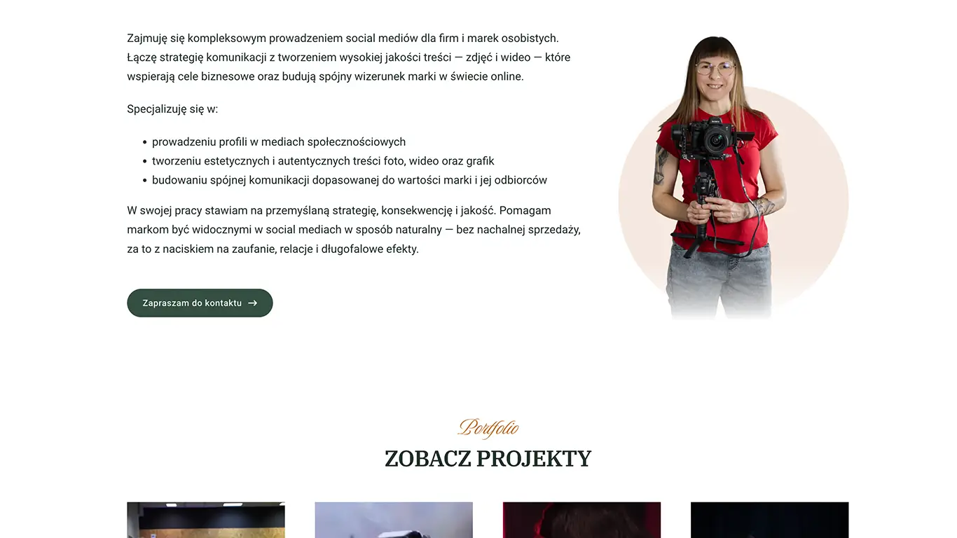 Sekcja o nas na stronie Wizualne historie